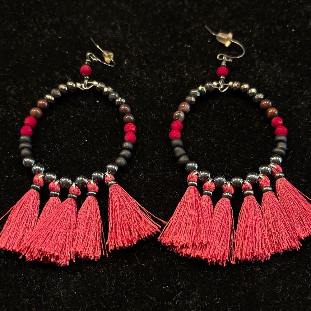 Chic Red Tassel Beaded Earrings